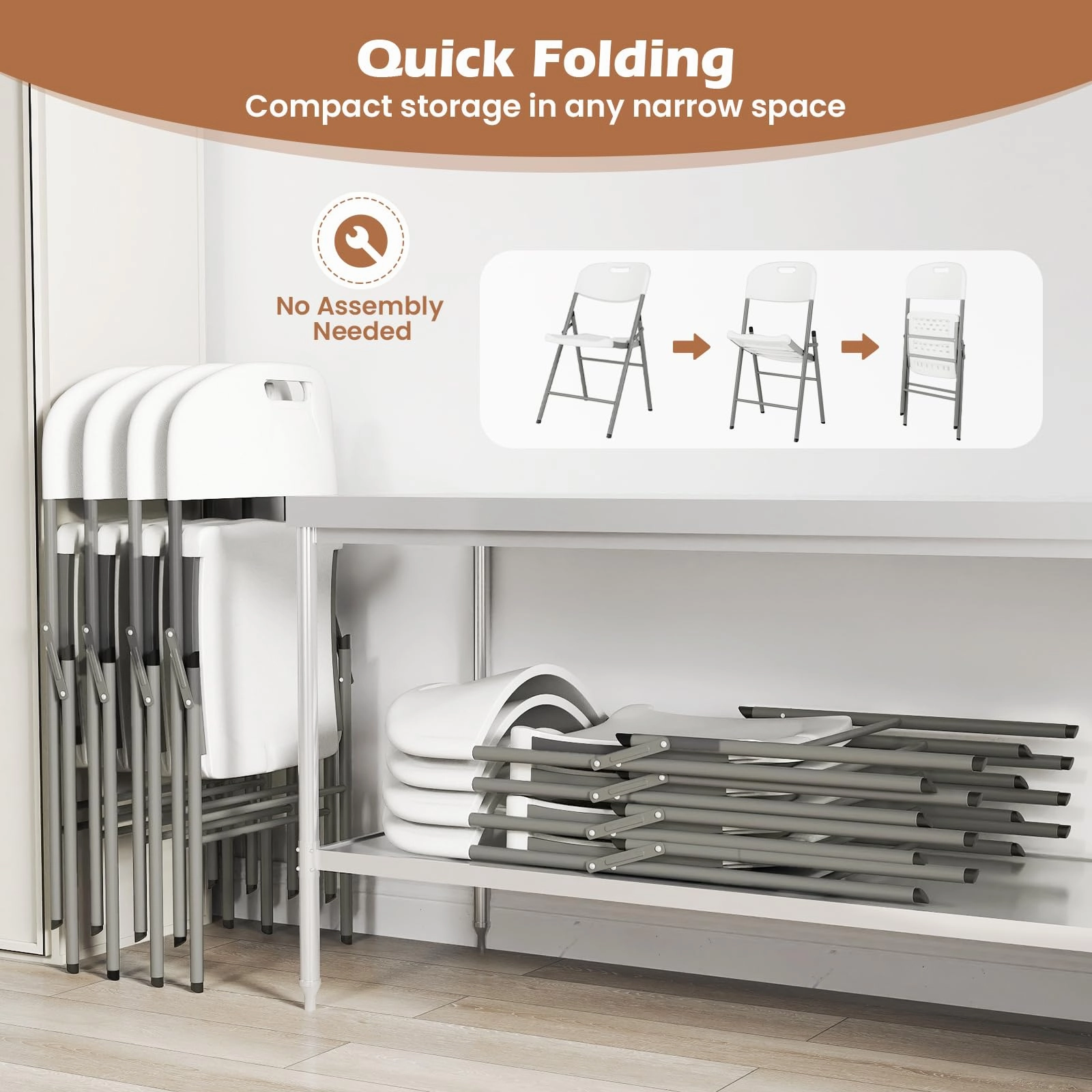 Giantex 4/8/12-Pack Plastic Folding Chairs, HDPE Waiting Room Chairs w/Metal Frame