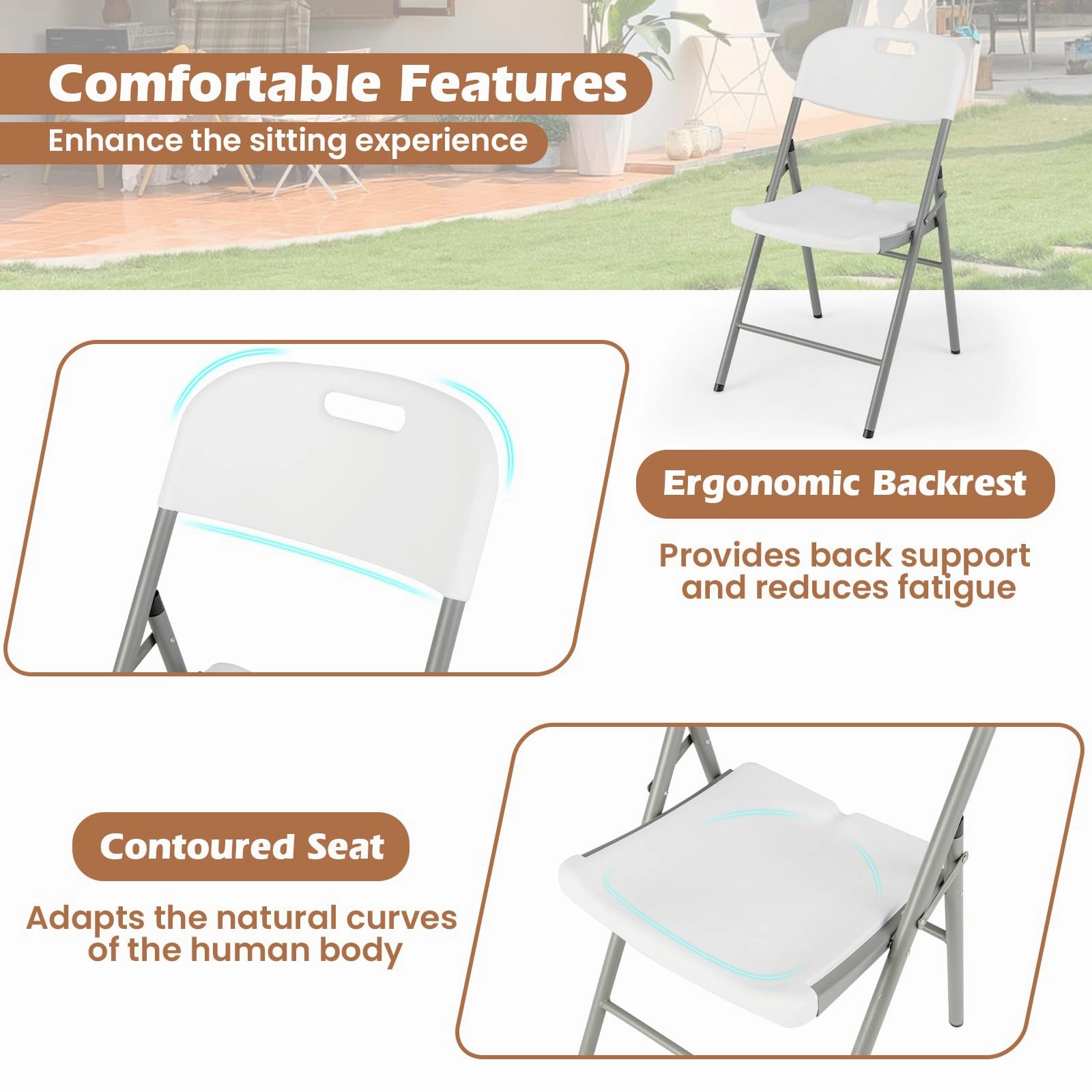Giantex 4/8/12-Pack Plastic Folding Chairs, HDPE Waiting Room Chairs w/Metal Frame