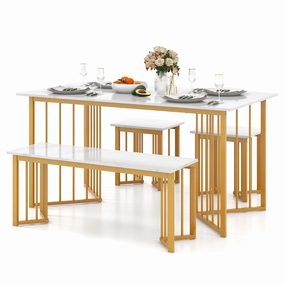 Giantex 4-Piece Dining Table Set for 4, Kitchen Table Chairs Set with Bench & 2 Stools kitchen towel, placemats