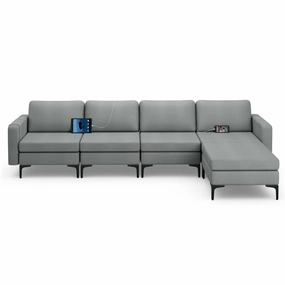 Giantex 4 Seat Convertible Sofa Couch, 123" L Sectional Sleeper with 2 or 1 USB Ports Socket storage ottoman, pouf