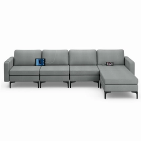 Giantex 4 Seat Convertible Sofa Couch, 123" L Sectional Sleeper with 2 or 1 USB Ports Socket sectional sofa, corner couch