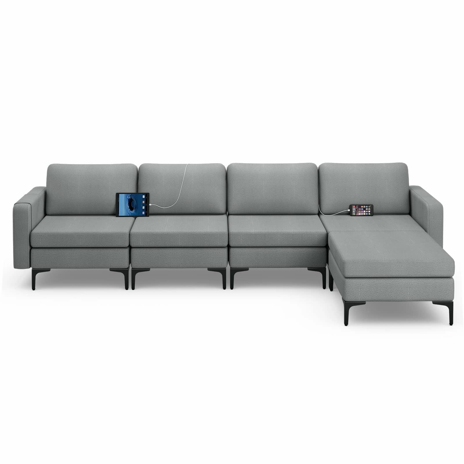 Giantex 4 Seat Convertible Sofa Couch, 123" L Sectional Sleeper with 2 or 1 USB Ports Socket sectional sofa, corner couch