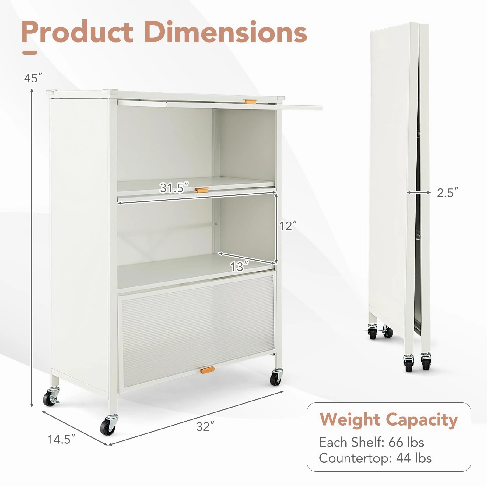 Giantex 4-Tier Kitchen Storage Cabinet, Mobile Folding Kitchen Bakers Rack with Flip-up PC Doors