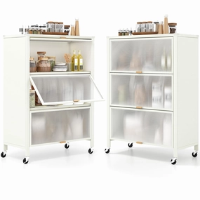 Giantex 4-Tier Kitchen Storage Cabinet, Mobile Folding Kitchen Bakers Rack with Flip-up PC Doors kitchen towel, placemats