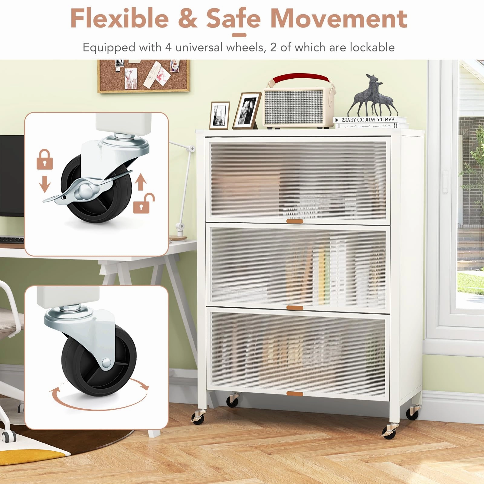 Giantex 4-Tier Kitchen Storage Cabinet, Mobile Folding Kitchen Bakers Rack with Flip-up PC Doors