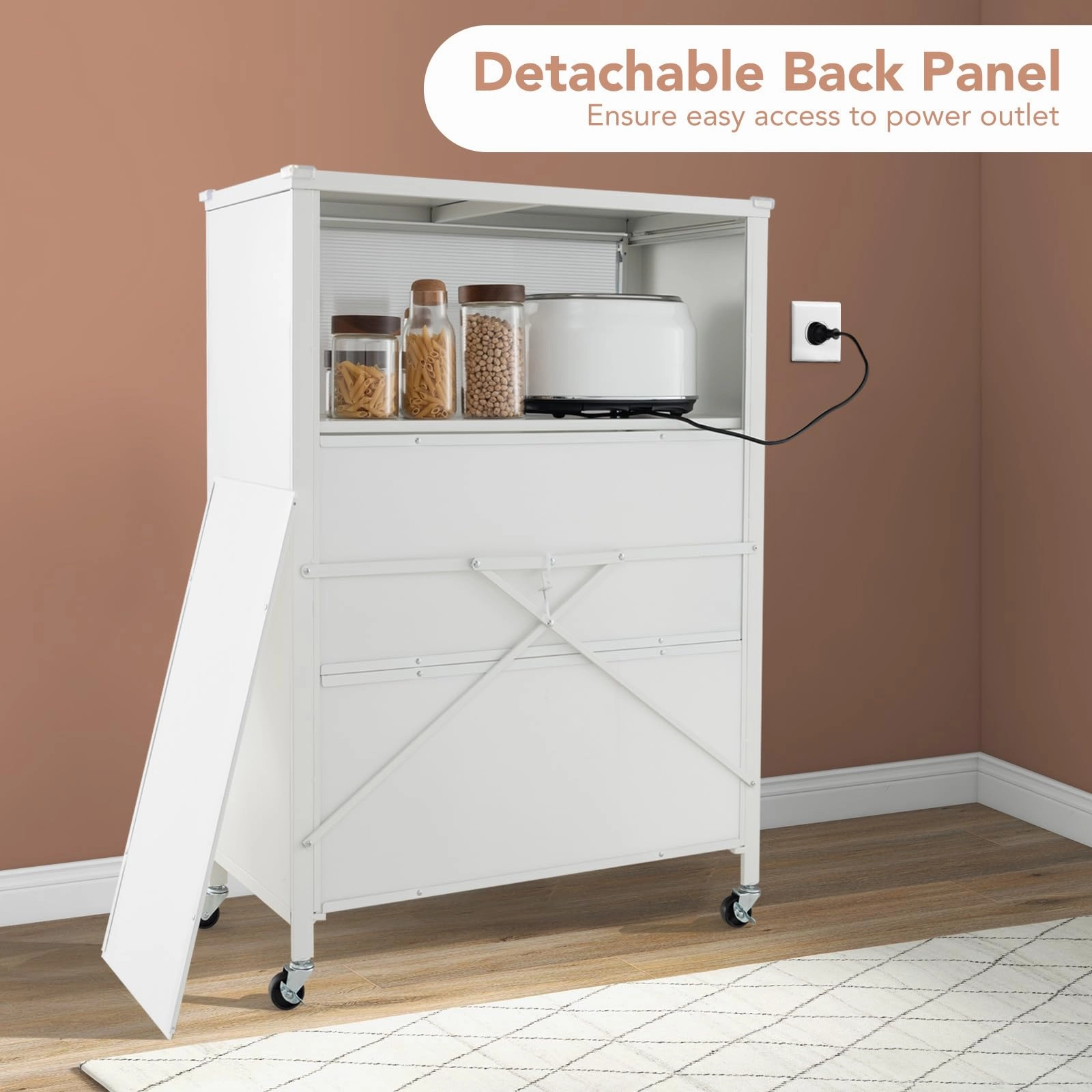 Giantex 4-Tier Kitchen Storage Cabinet, Mobile Folding Kitchen Bakers Rack with Flip-up PC Doors
