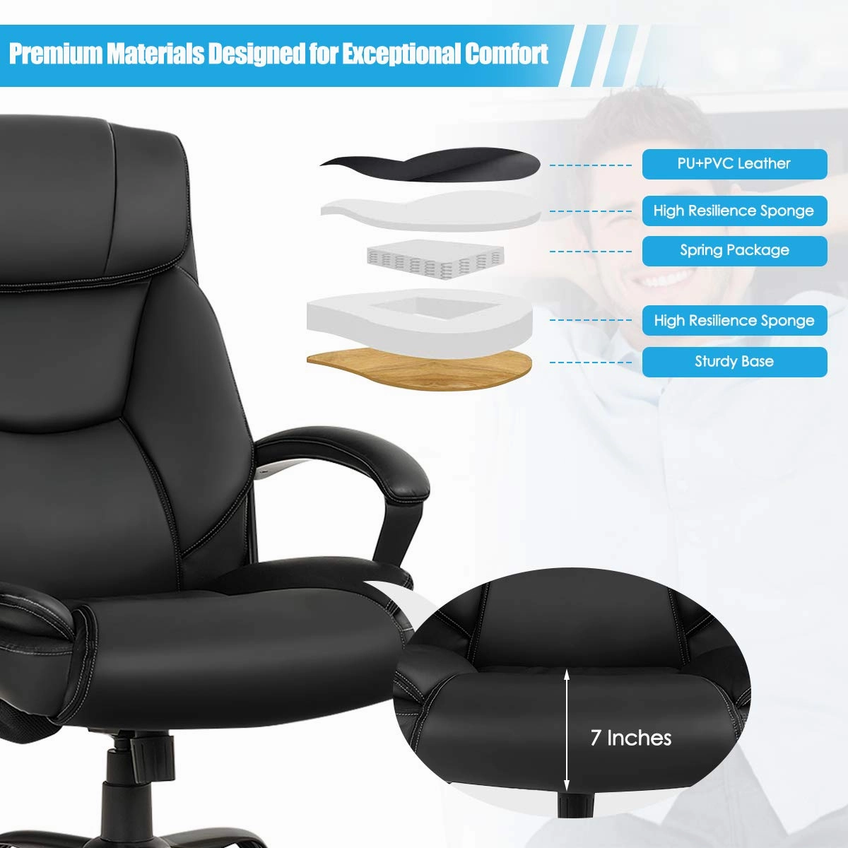Giantex 500 lbs Big and Tall Office Chair, Massage Executive Chair w/ 6 Vibrating Points