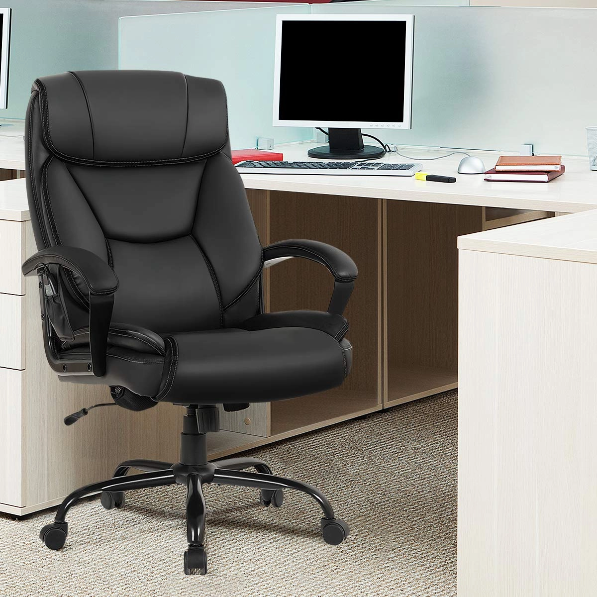 Giantex 500 lbs Big and Tall Office Chair, Massage Executive Chair w/ 6 Vibrating Points