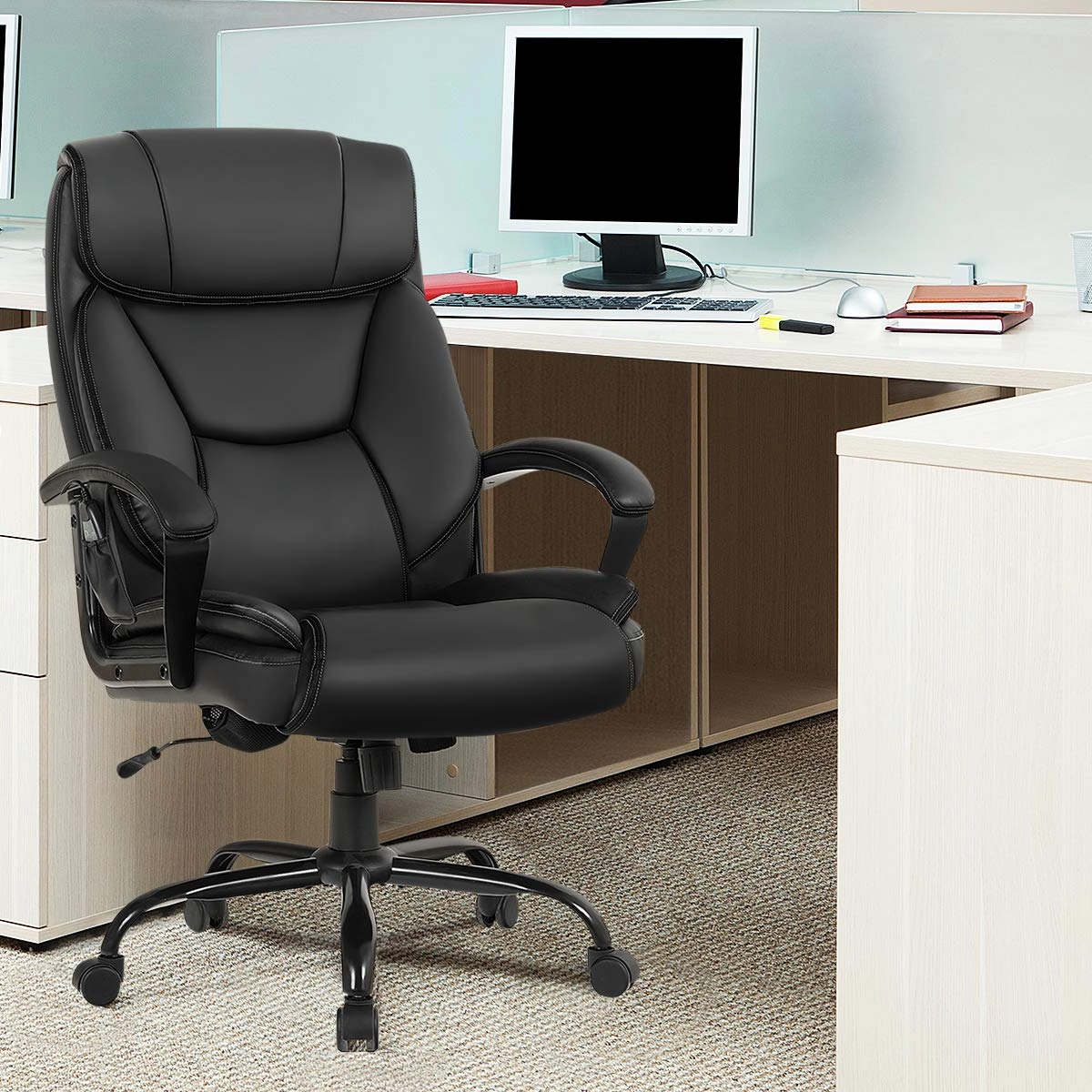 Giantex 500 lbs Big and Tall Office Chair, Massage Executive Chair w/ 6 Vibrating Points