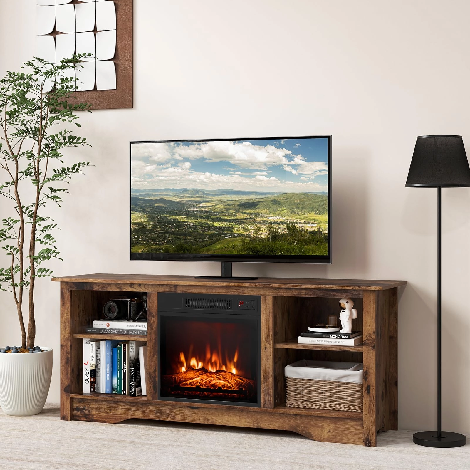 Giantex 58" TV Stand for Living Room 65" TV - Fireplace TV Cabinet for 18" Electric Fireplace (Not Included)