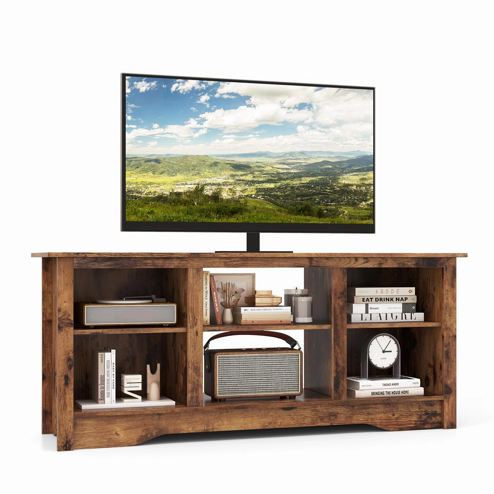 Giantex 58" TV Stand for Living Room 65" TV - Fireplace TV Cabinet for 18" Electric Fireplace (Not Included) doormat, welcome mat