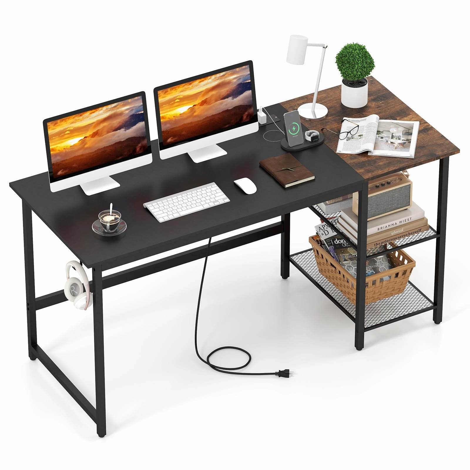 Giantex 59 Inch Computer Desk with Charging Station