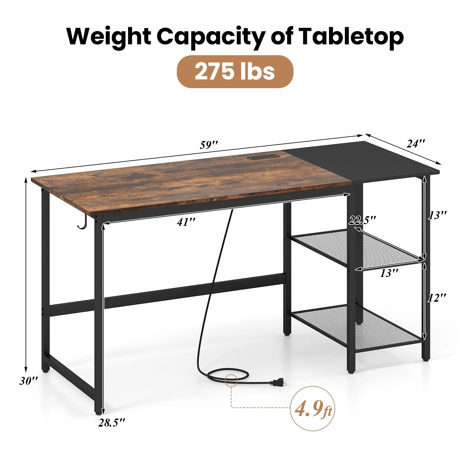 Giantex 59 Inch Computer Desk with Charging Station