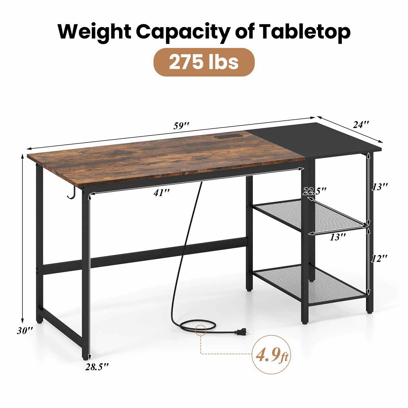 Giantex 59 Inch Computer Desk with Charging Station