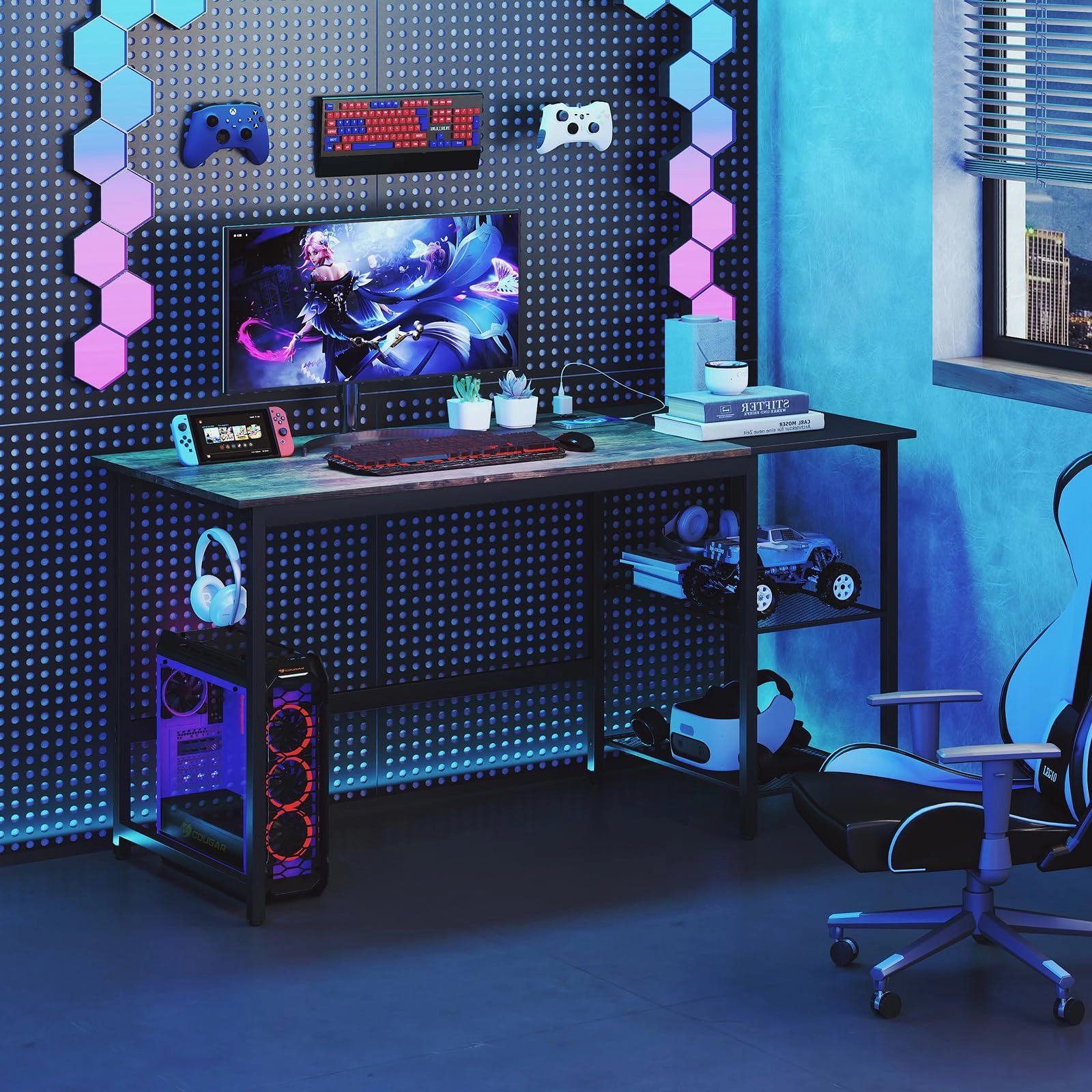 Giantex 59 Inch Computer Desk with Charging Station