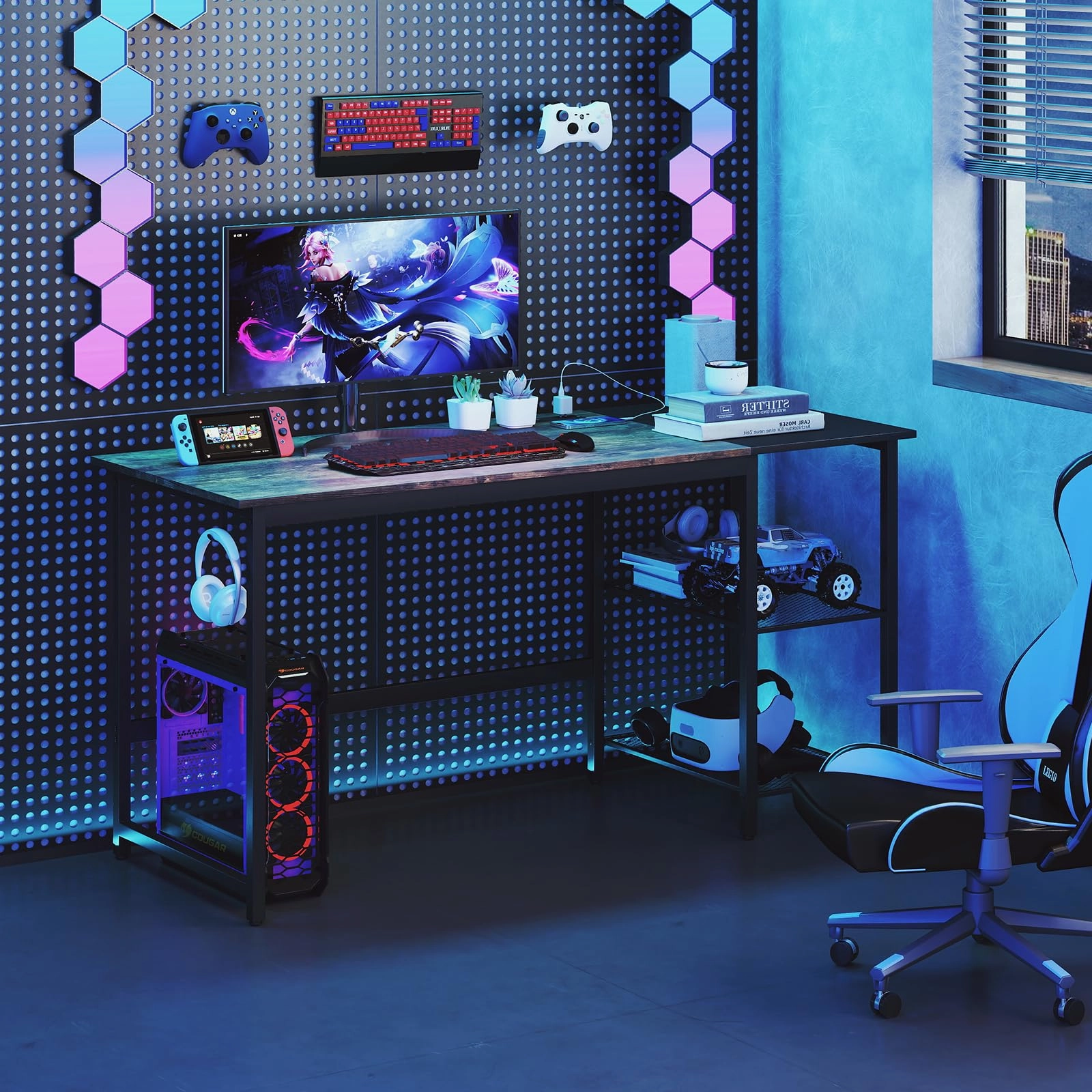 Giantex 59 Inch Computer Desk with Charging Station