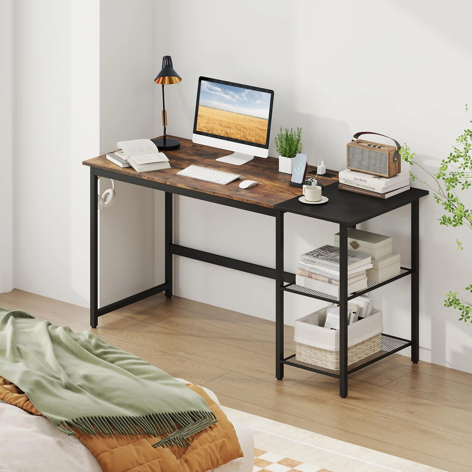 Giantex 59 Inch Computer Desk with Charging Station