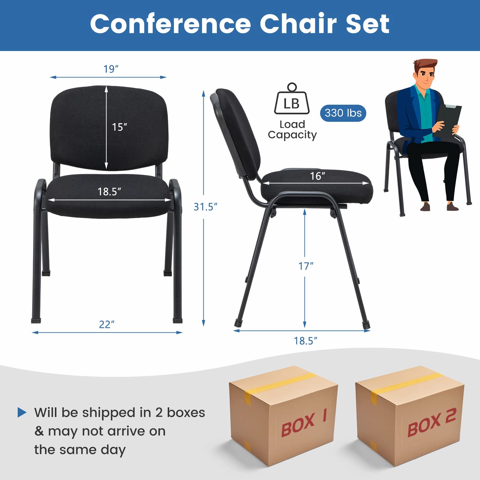 Giantex 5-Pack / 10-Pack Conference Chair Set - Stackable Guest Chair with Metal Frame