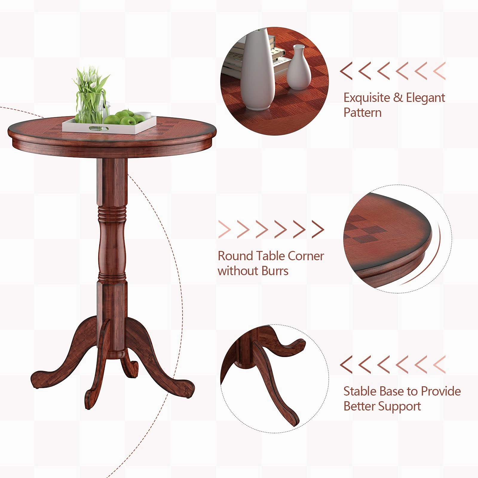 Giantex 5 Pcs Pub Table Set, Wooden Pub Pedestal Side Table w/Stable Base