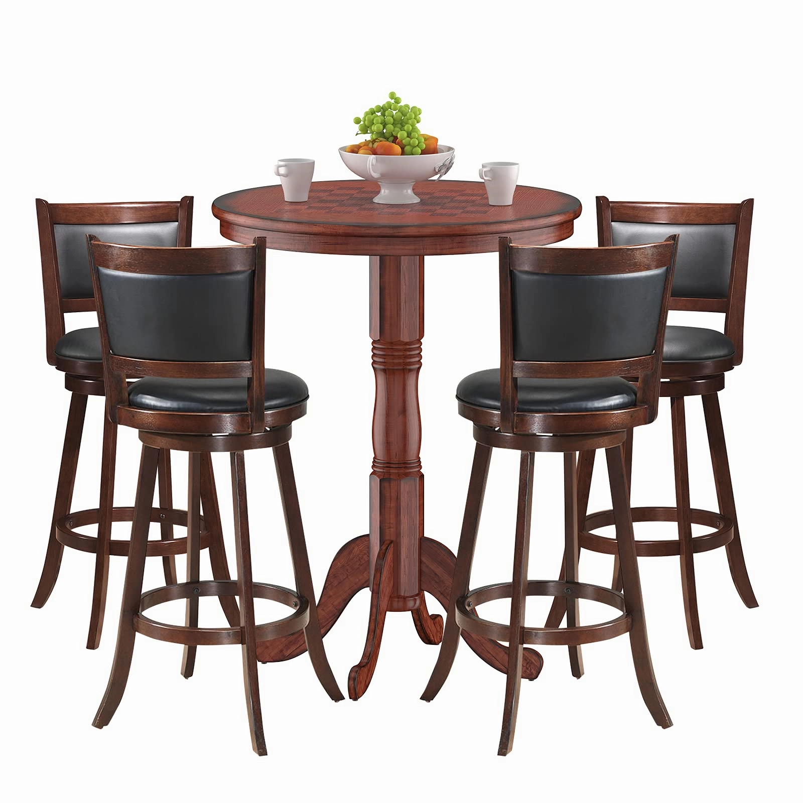 Giantex 5 Pcs Pub Table Set, Wooden Pub Pedestal Side Table w/Stable Base kitchen towel, placemats