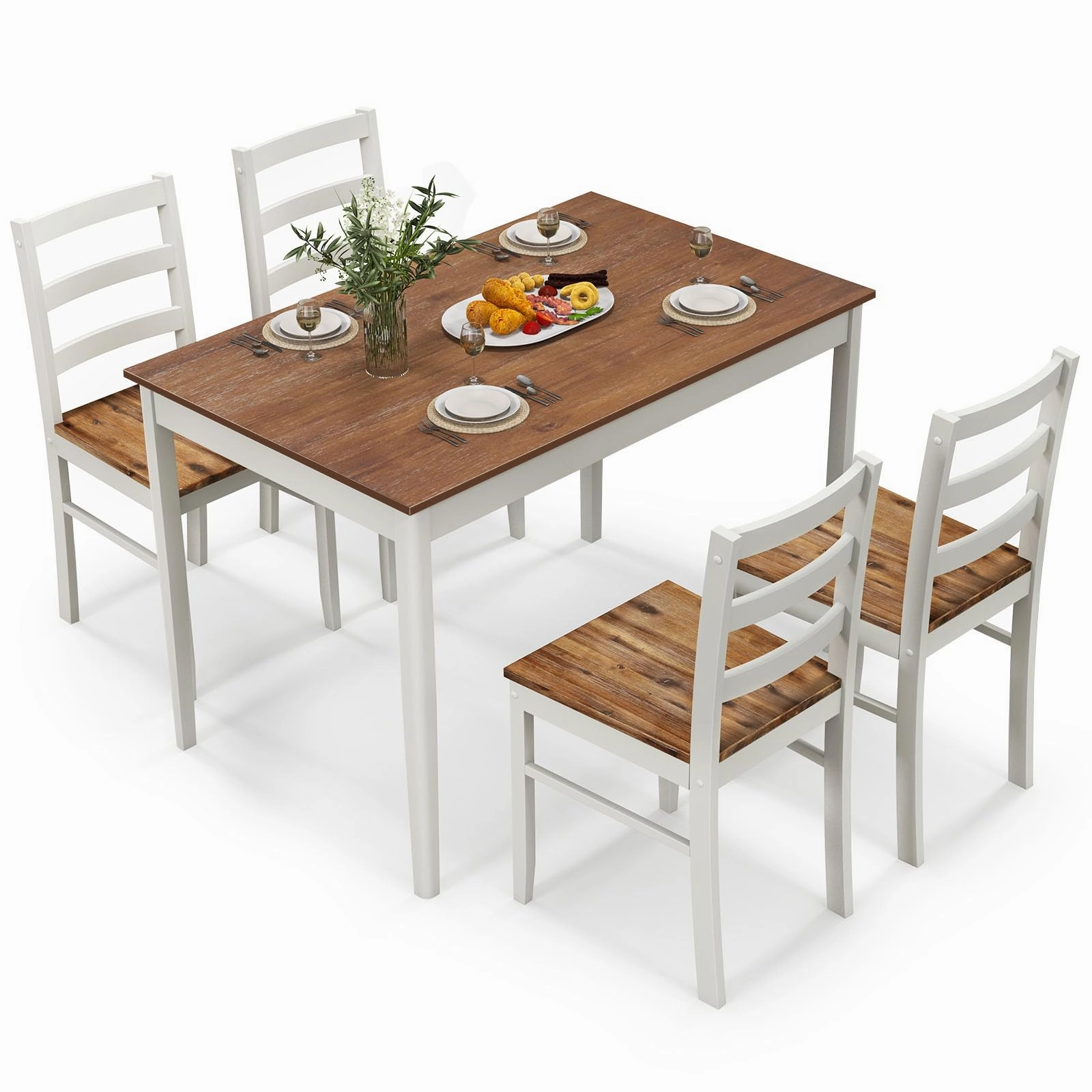 Giantex 5-Piece Dining Set of 4, Solid Wood Rectangular Table & 4 Chairs kitchen towel, placemats