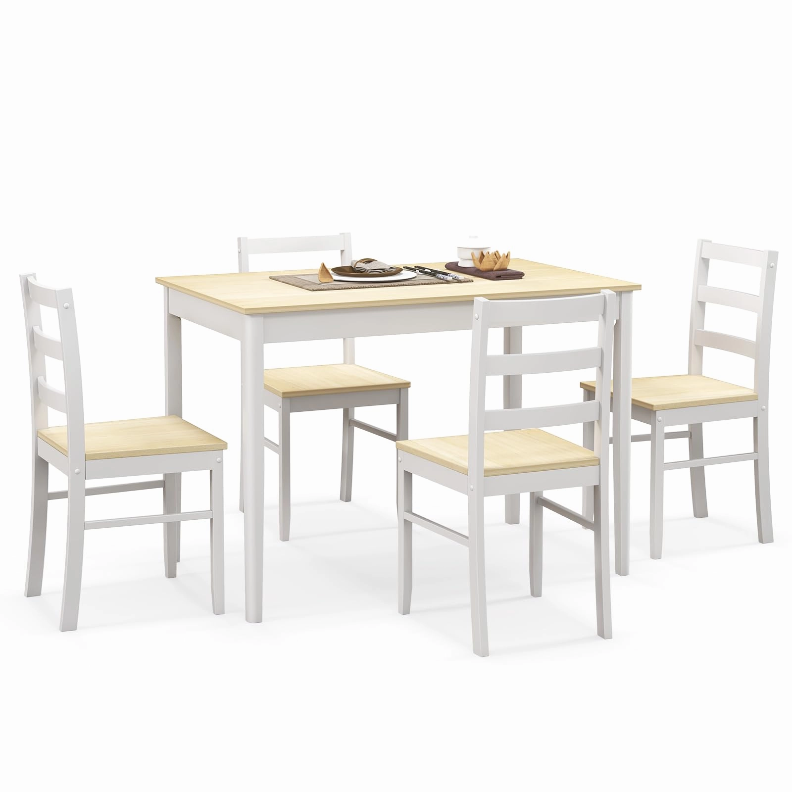 Giantex 5-Piece Dining Set of 4, Solid Wood Rectangular Table & 4 Chairs