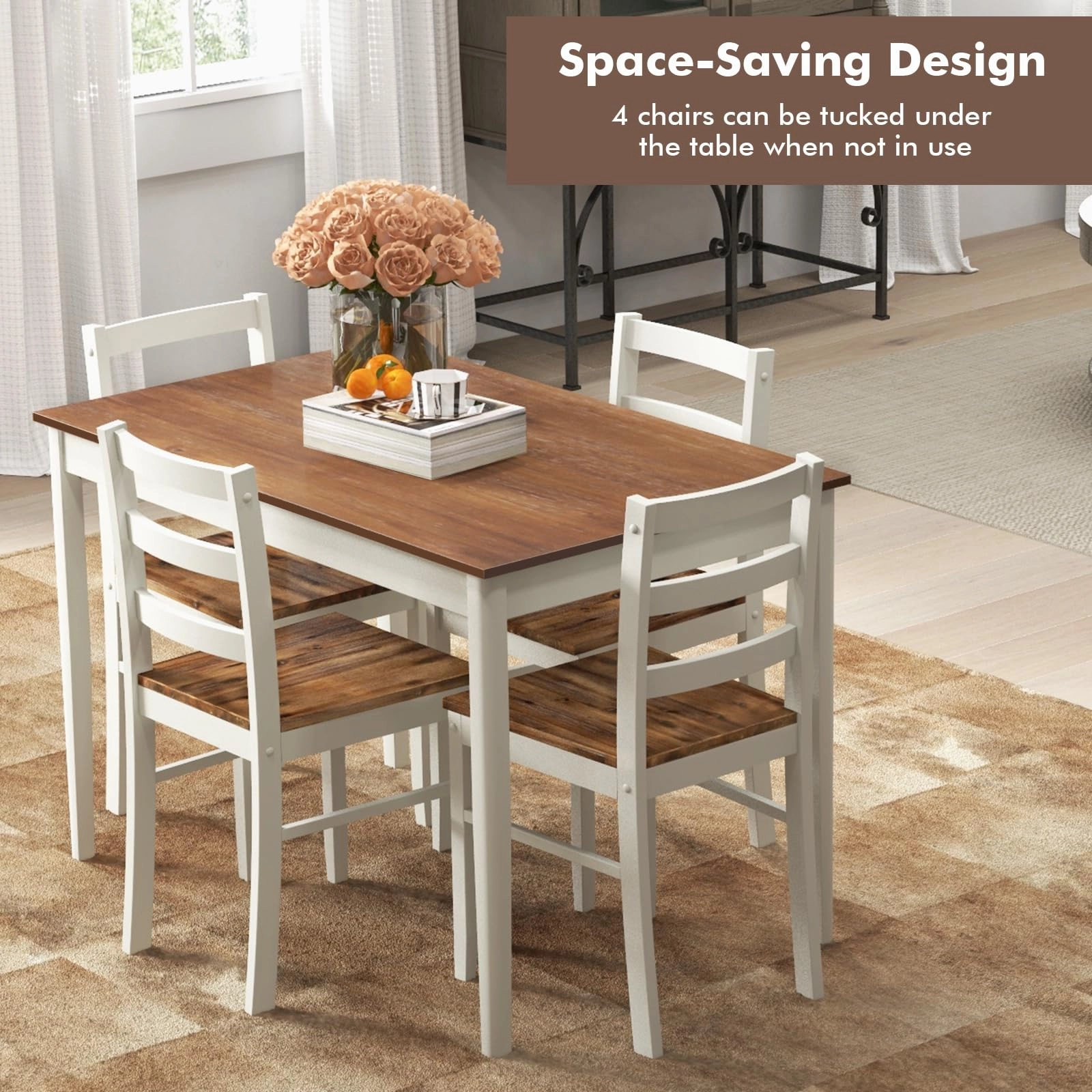 Giantex 5-Piece Dining Set of 4, Solid Wood Rectangular Table & 4 Chairs