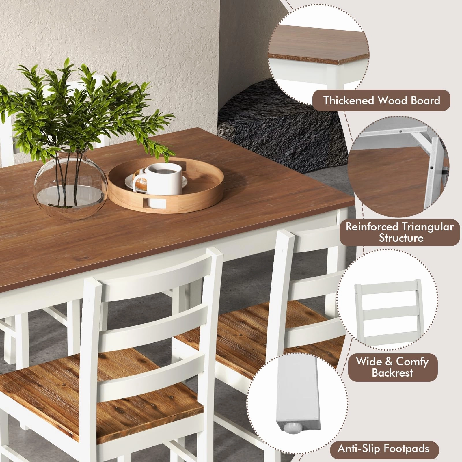 Giantex 5-Piece Dining Set of 4, Solid Wood Rectangular Table & 4 Chairs