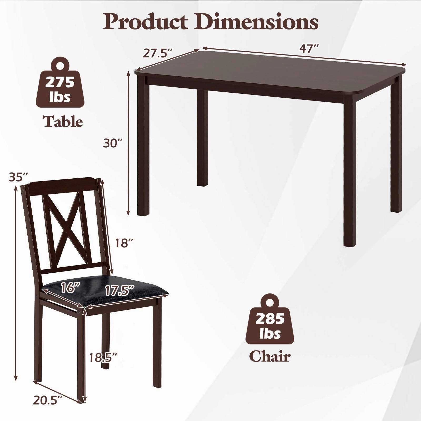 Giantex 5-Piece Dining Table Set for 4, 47" Rectangular Kitchen Table & 4 Chairs