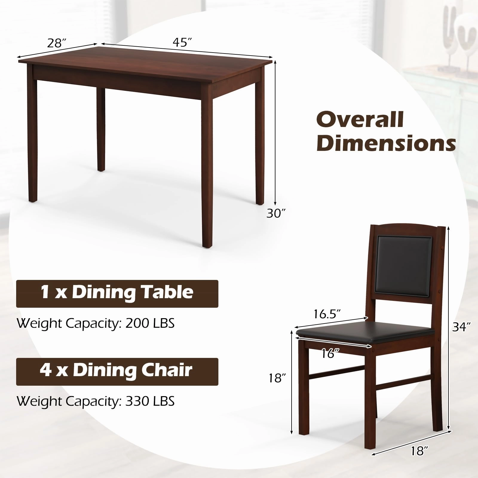 Giantex 5-Piece Dining Table Set for 4 - Breakfast Nook Table Set with Kitchen Table