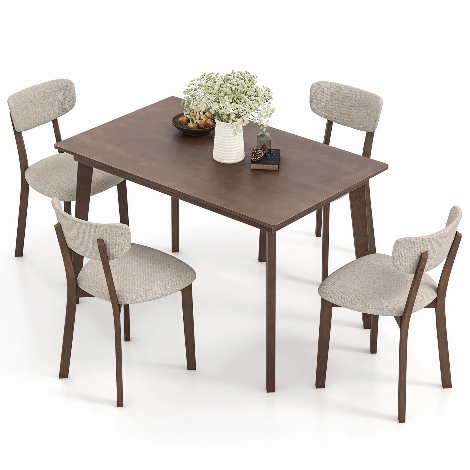 Giantex 5-Piece Dining Table Set for 4, Kitchen Table Set with 48 Dinner Table, Padded Seat, Rubber Wood Legs kitchen towel, placemats