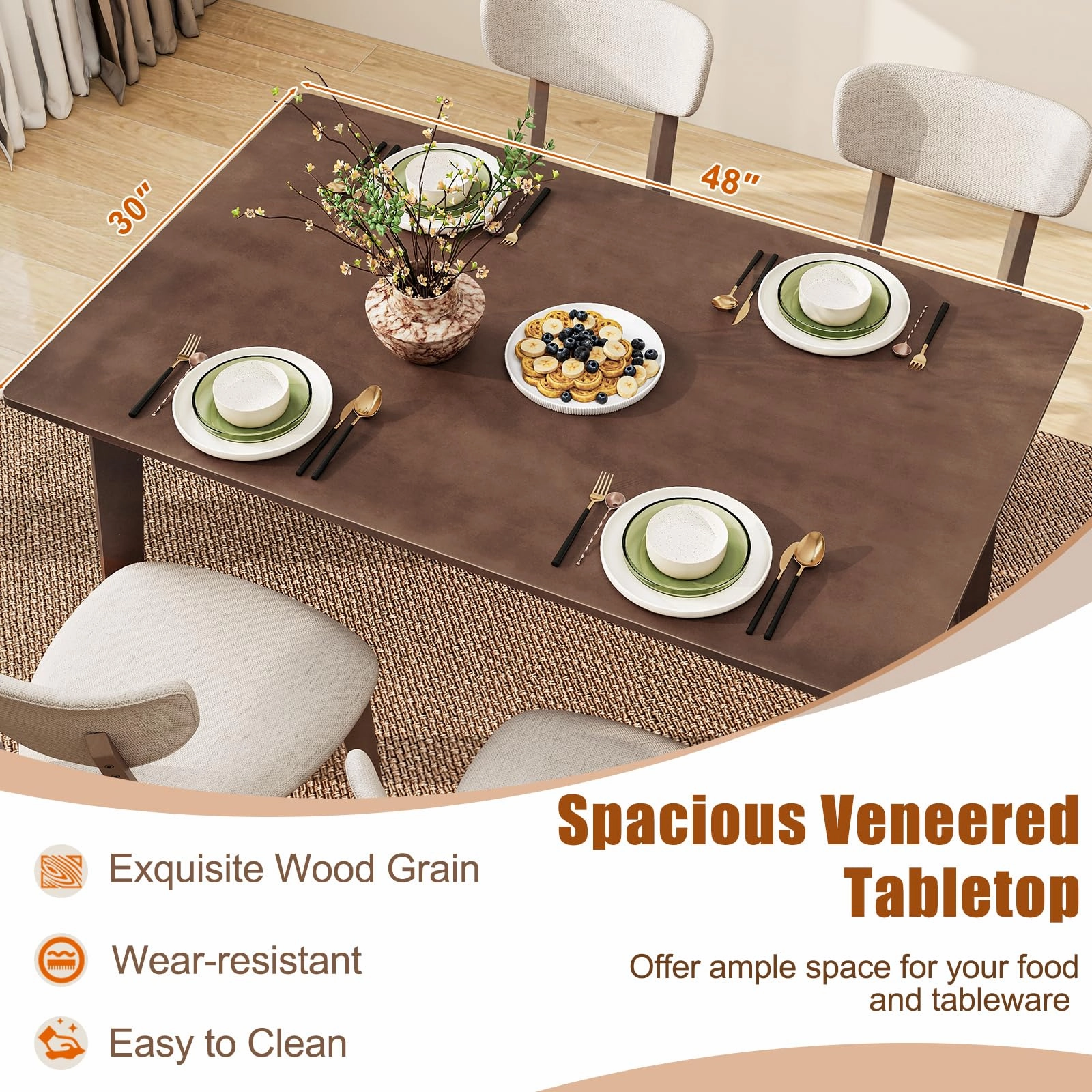 Giantex 5-Piece Dining Table Set for 4, Kitchen Table Set with 48 Dinner Table, Padded Seat, Rubber Wood Legs