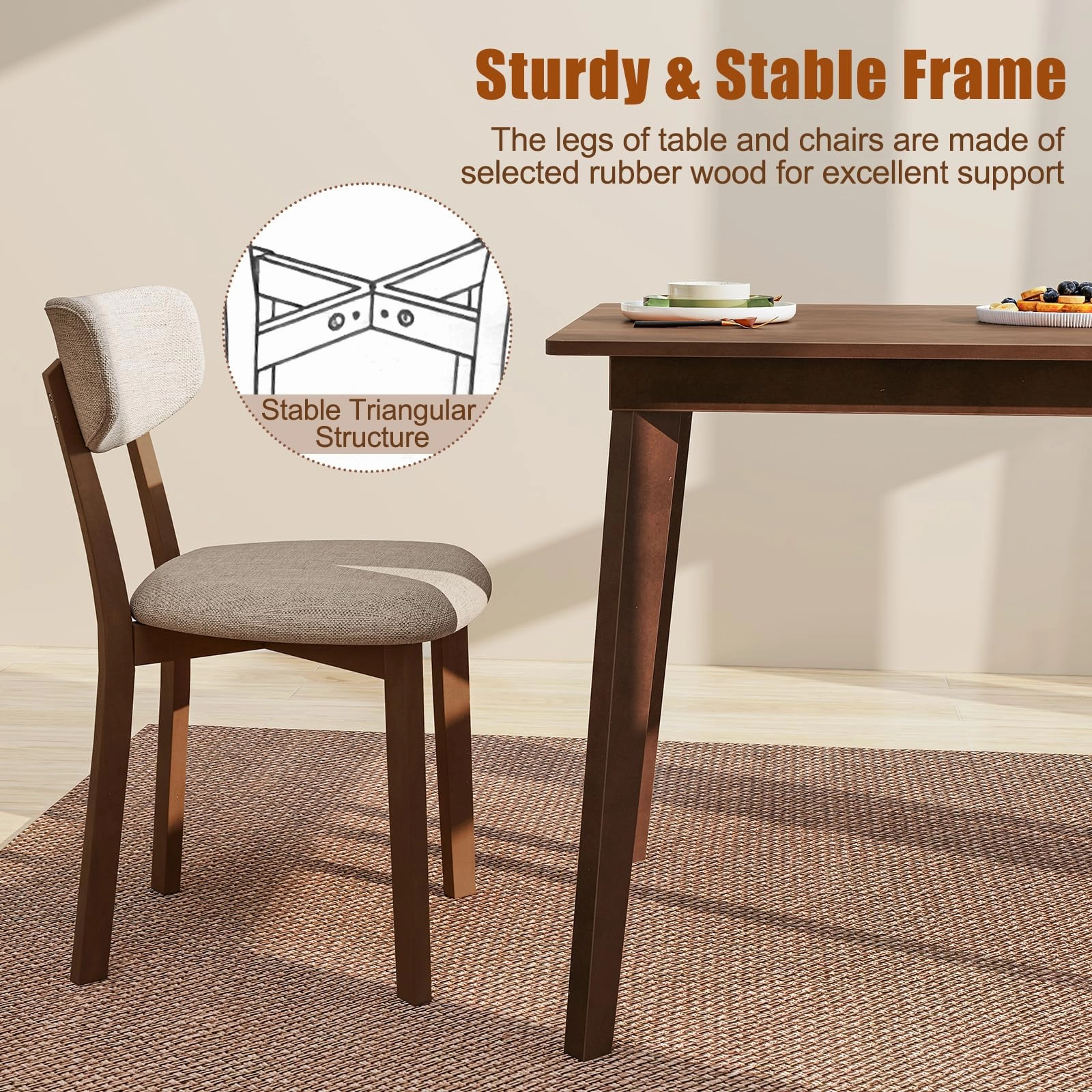 Giantex 5-Piece Dining Table Set for 4, Kitchen Table Set with 48 Dinner Table, Padded Seat, Rubber Wood Legs