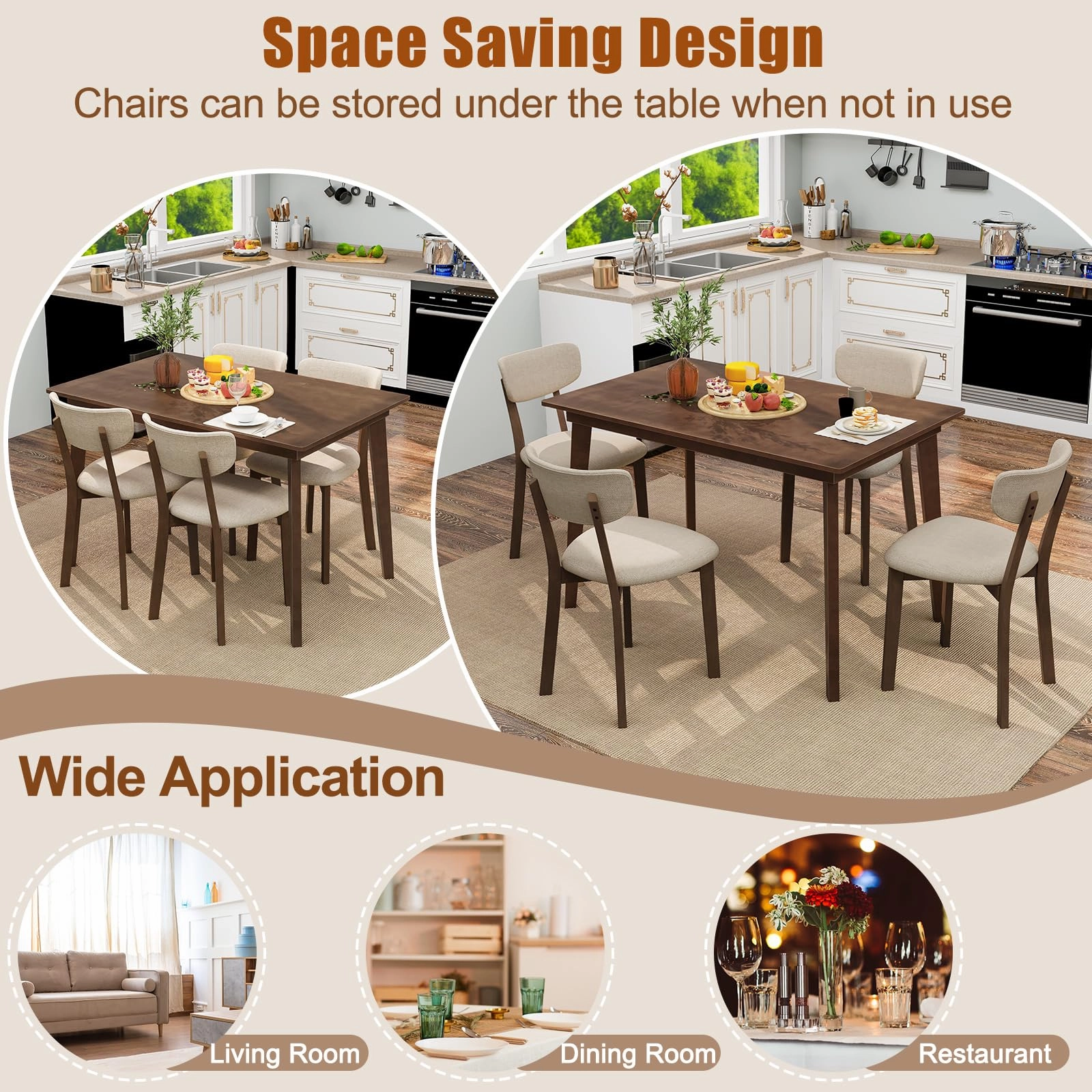 Giantex 5-Piece Dining Table Set for 4, Kitchen Table Set with 48 Dinner Table, Padded Seat, Rubber Wood Legs