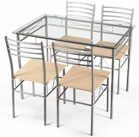 Giantex 5 Piece Dining Table Set, Kitchen Dining Set with Tempered Glass Table Top and 4 Chairs kitchen towel, placemats