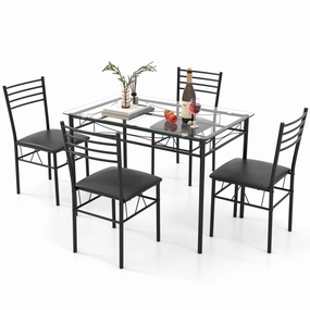 Giantex 5 Piece Dining Table Set, Kitchen Dining Set with Tempered Glass Table Top and 4 Upholstered Chairs (Black) kitchen towel, placemats