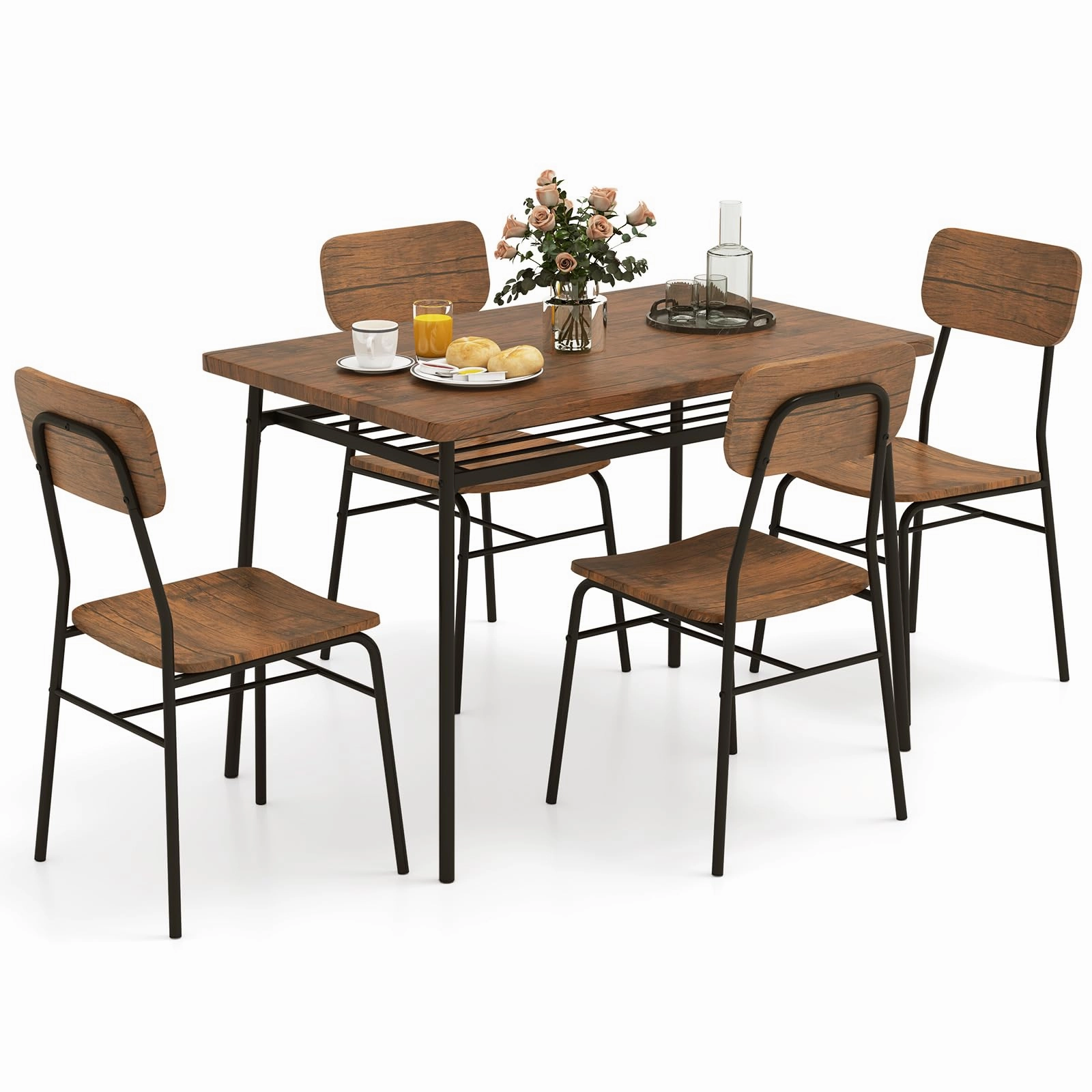 Giantex 5-Piece Dining Table Set, Kitchen Table Chairs Set with Dinner Table, Storage Rack, Metal Frame kitchen towel, placemats