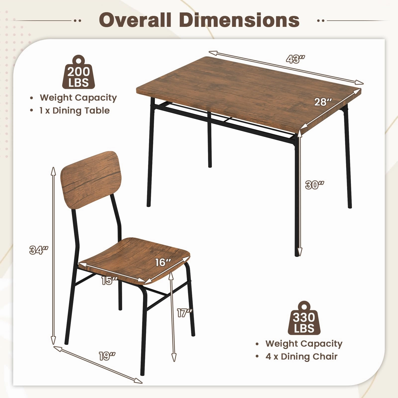 Giantex 5-Piece Dining Table Set, Kitchen Table Chairs Set with Dinner Table, Storage Rack, Metal Frame