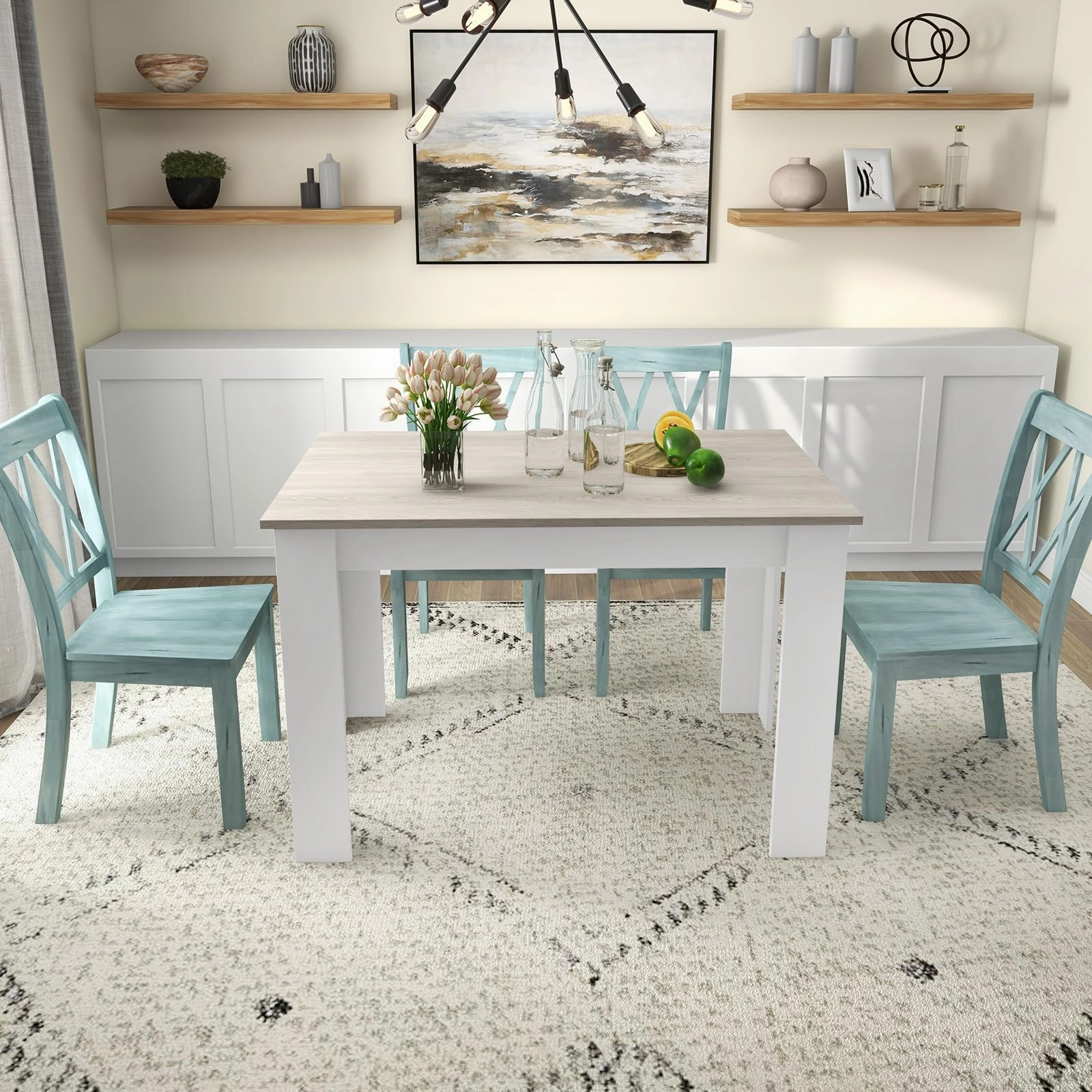 Giantex 5-Piece Dining Table Set, Modern Rectangle Dining Table & High Back Chairs Set for 4