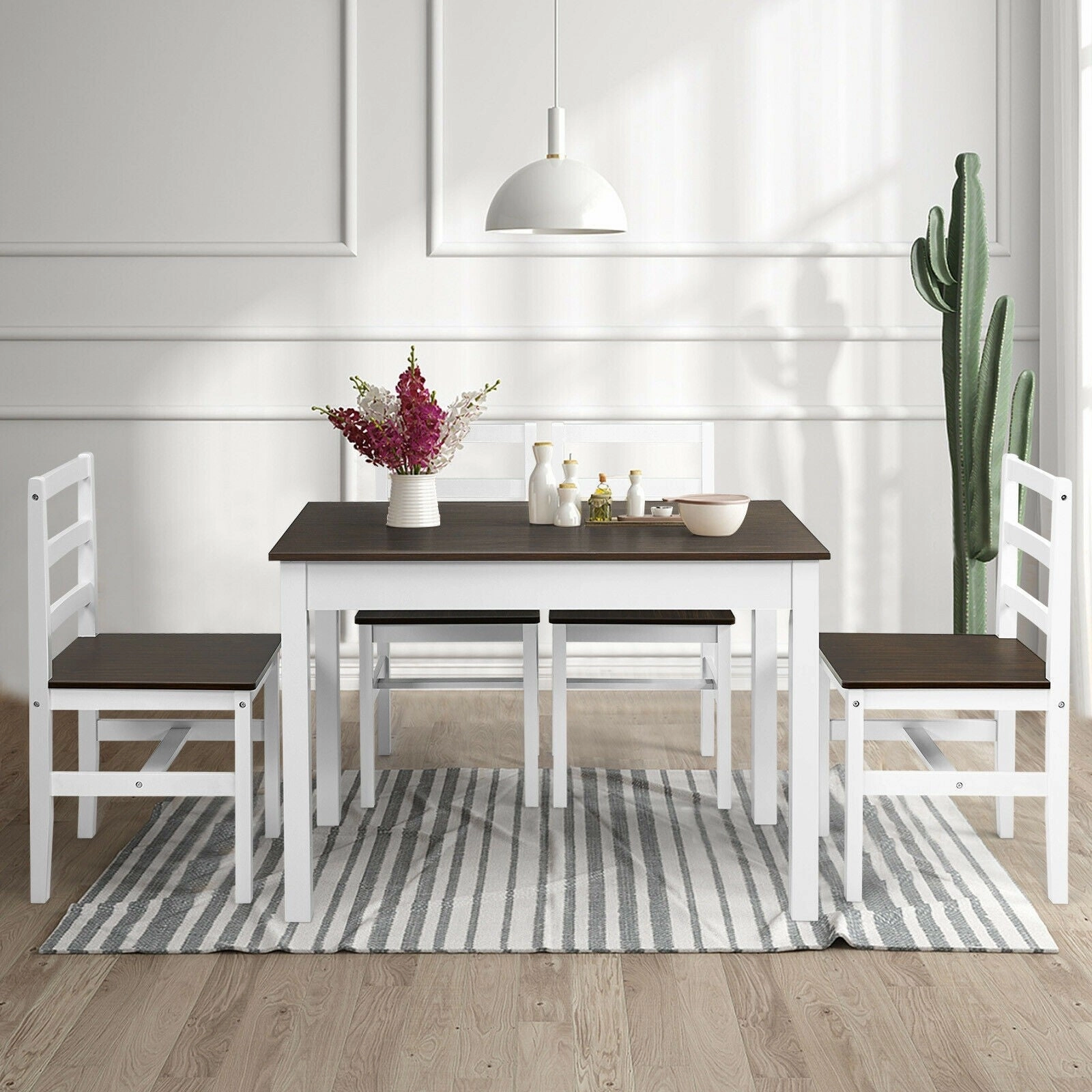 Giantex 5-Piece Dining Table Set, Rectangular Kitchen Table and Chairs Set (Walnut White) kitchen towel, placemats