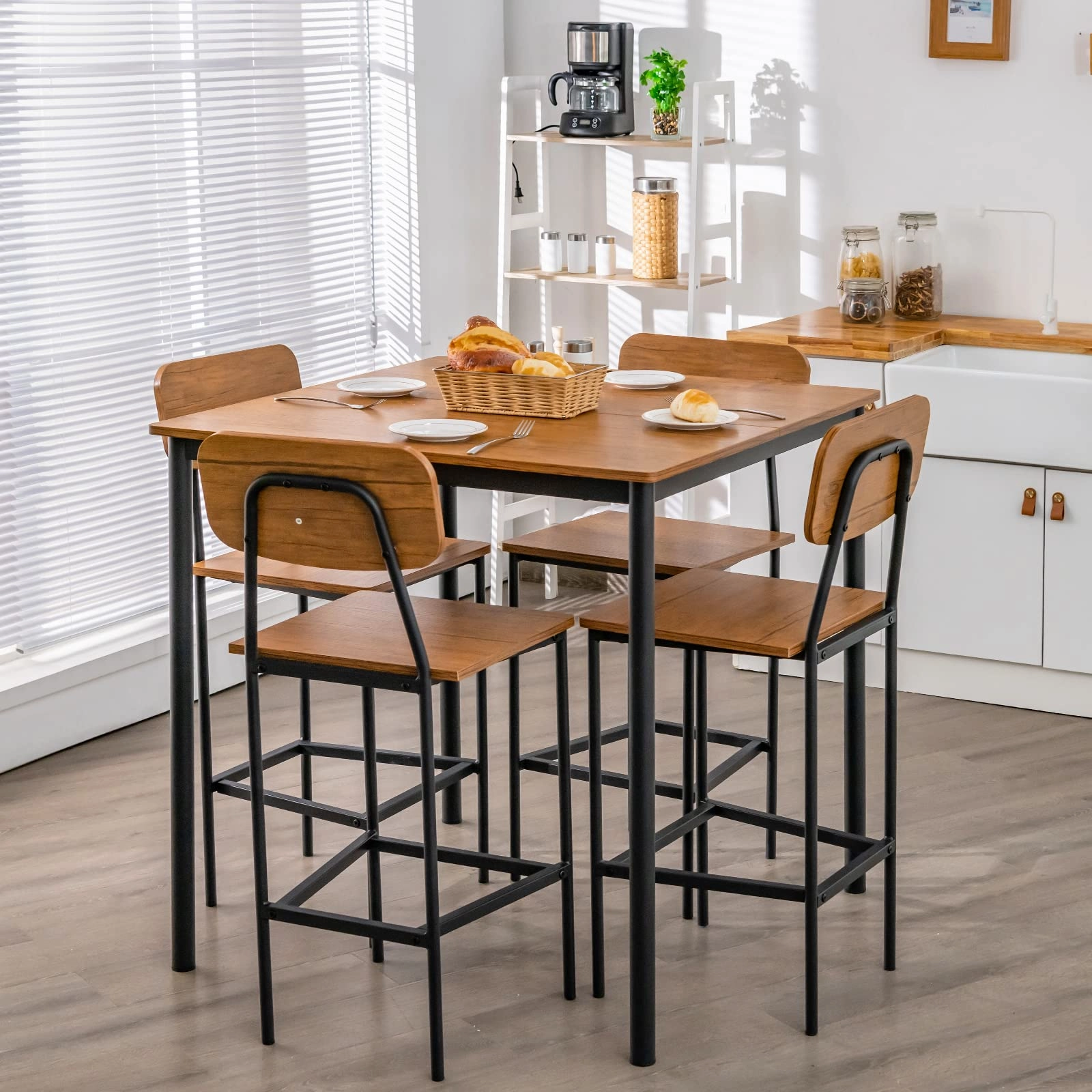 Giantex 5-Piece Dining Table Set W/Counter Height Table & 4 Bar Stools