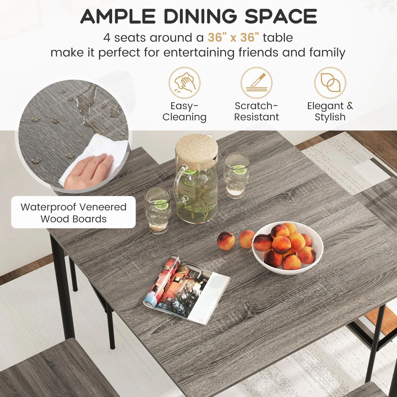 Giantex 5-Piece Dining Table Set W/Counter Height Table & 4 Bar Stools