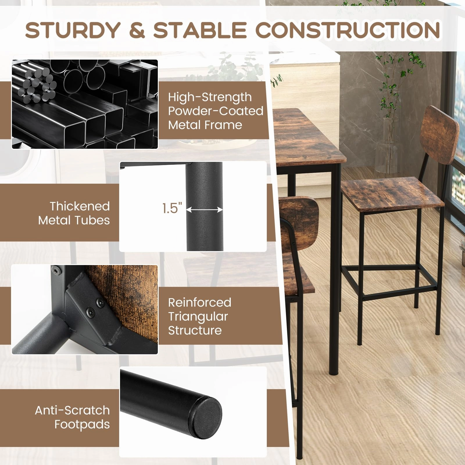 Giantex 5-Piece Dining Table Set W/Counter Height Table & 4 Bar Stools