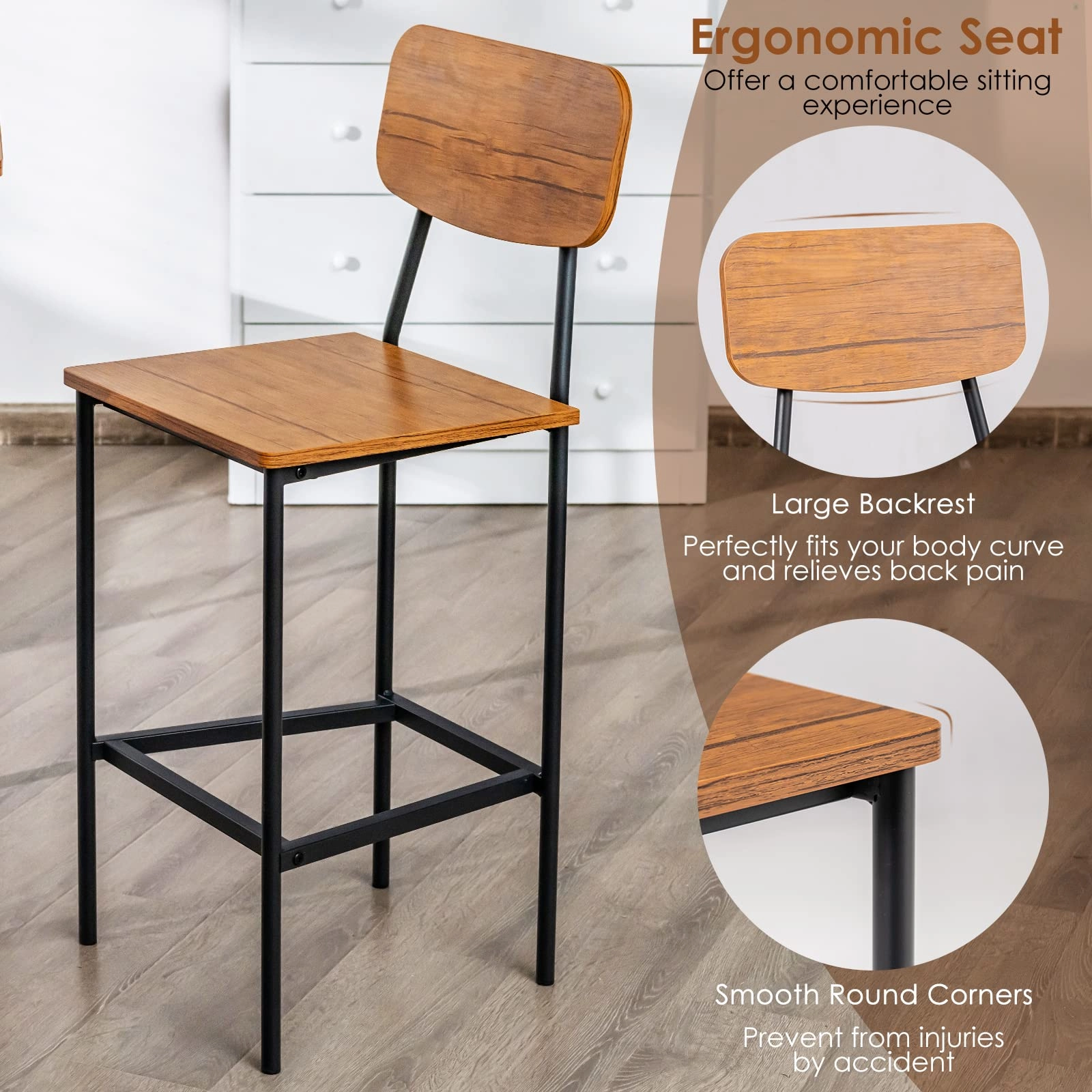 Giantex 5-Piece Dining Table Set W/Counter Height Table & 4 Bar Stools