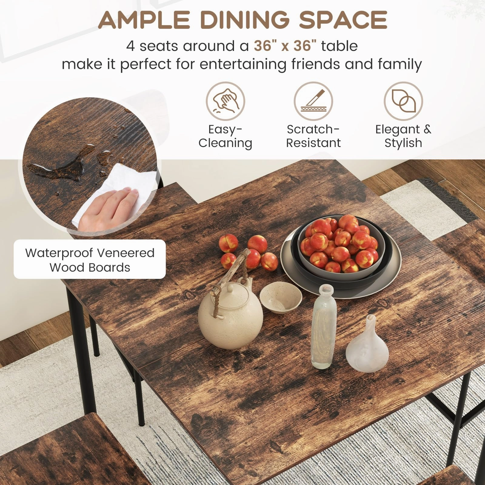 Giantex 5-Piece Dining Table Set W/Counter Height Table & 4 Bar Stools