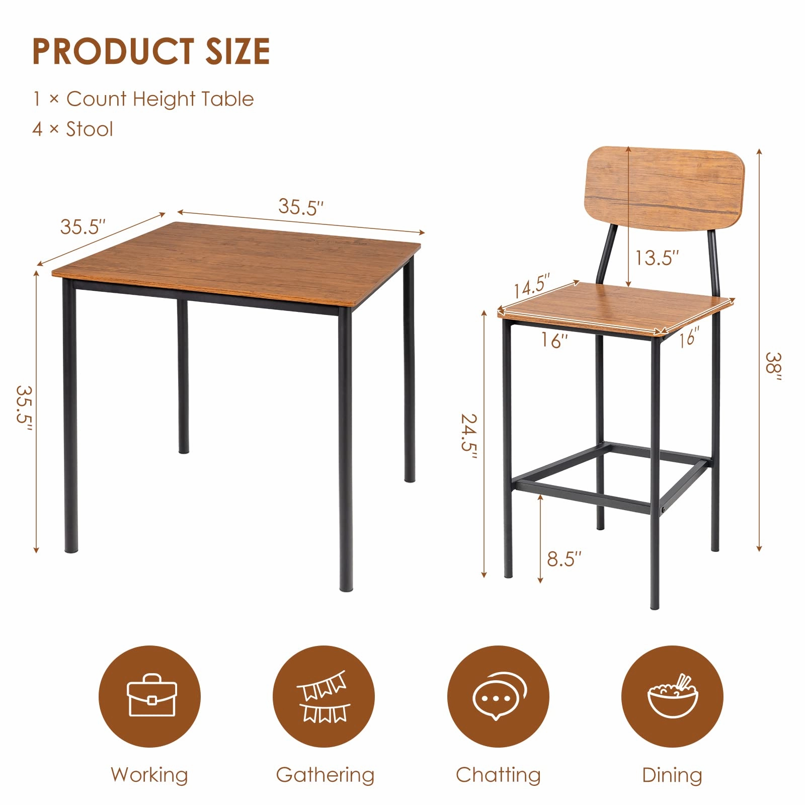 Giantex 5-Piece Dining Table Set W/Counter Height Table & 4 Bar Stools