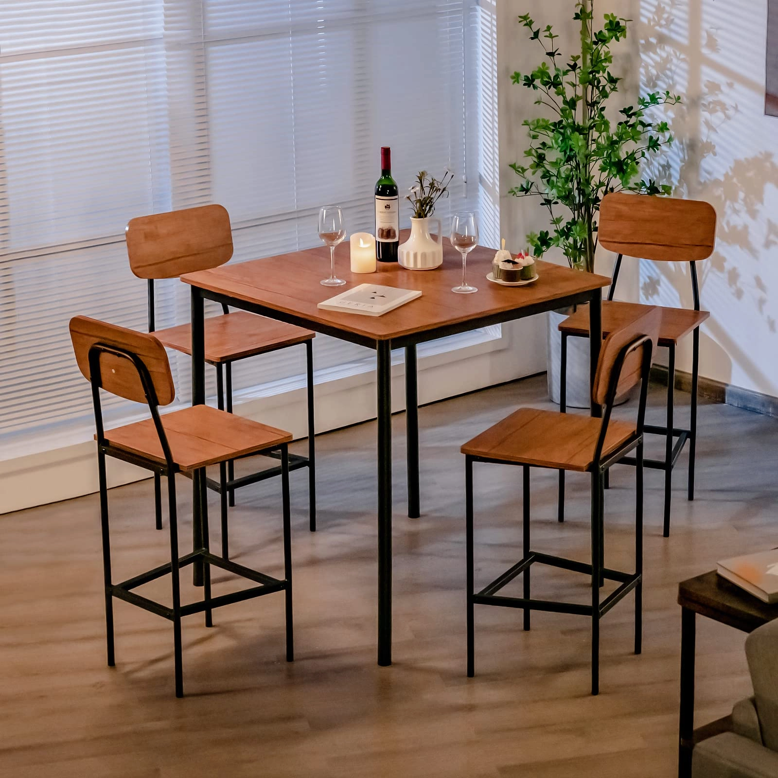 Giantex 5-Piece Dining Table Set W/Counter Height Table & 4 Bar Stools