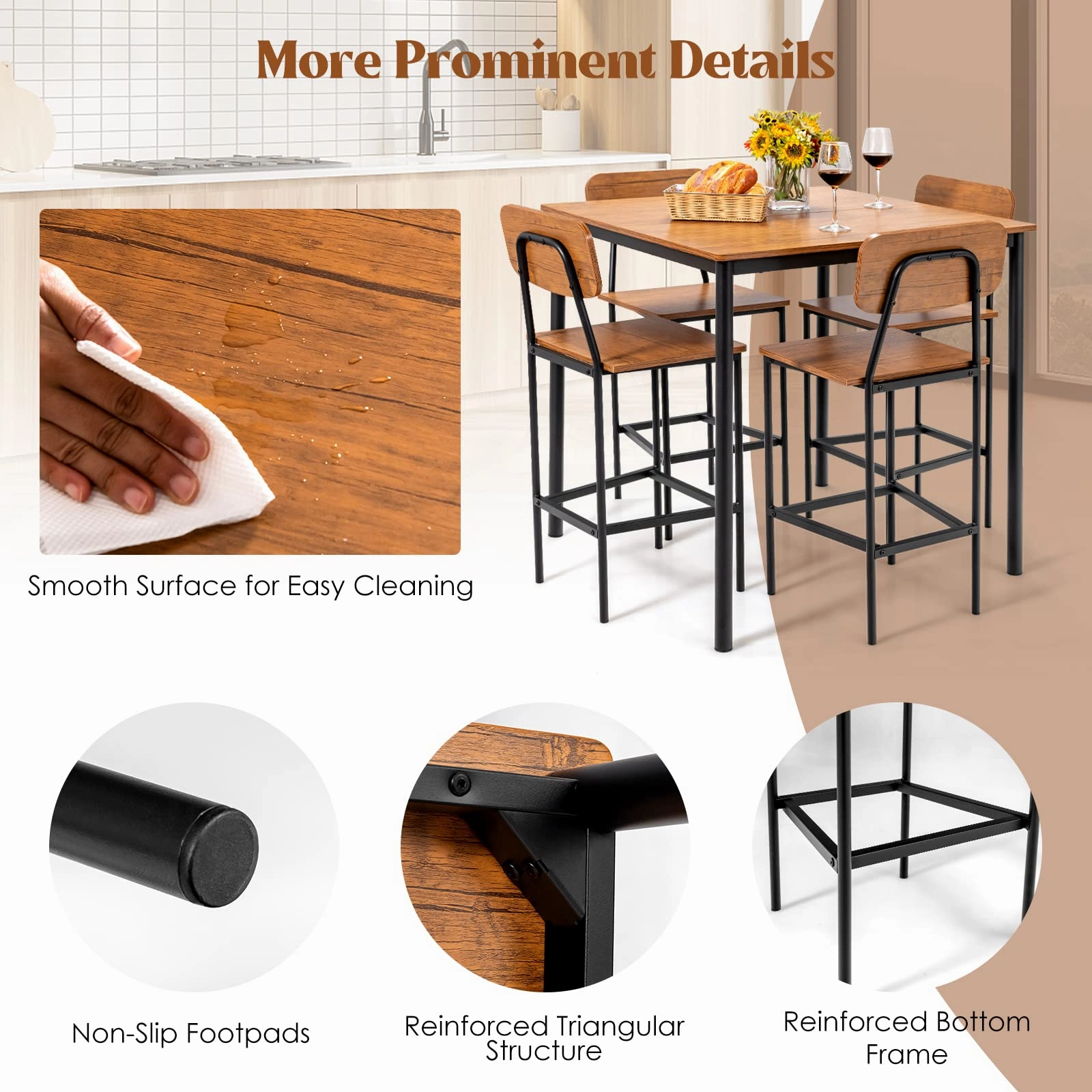 Giantex 5-Piece Dining Table Set W/Counter Height Table & 4 Bar Stools