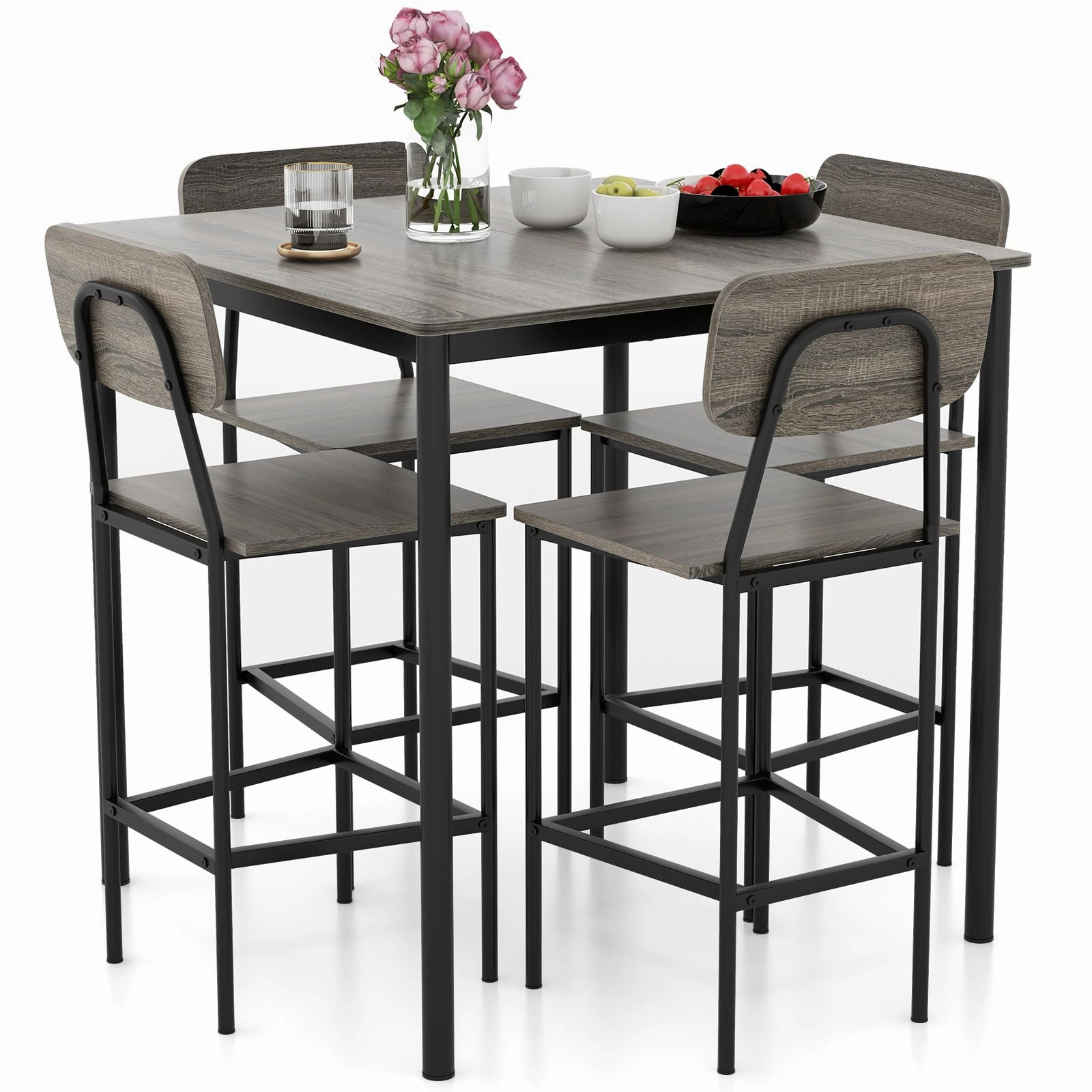 Giantex 5-Piece Dining Table Set W/Counter Height Table & 4 Bar Stools