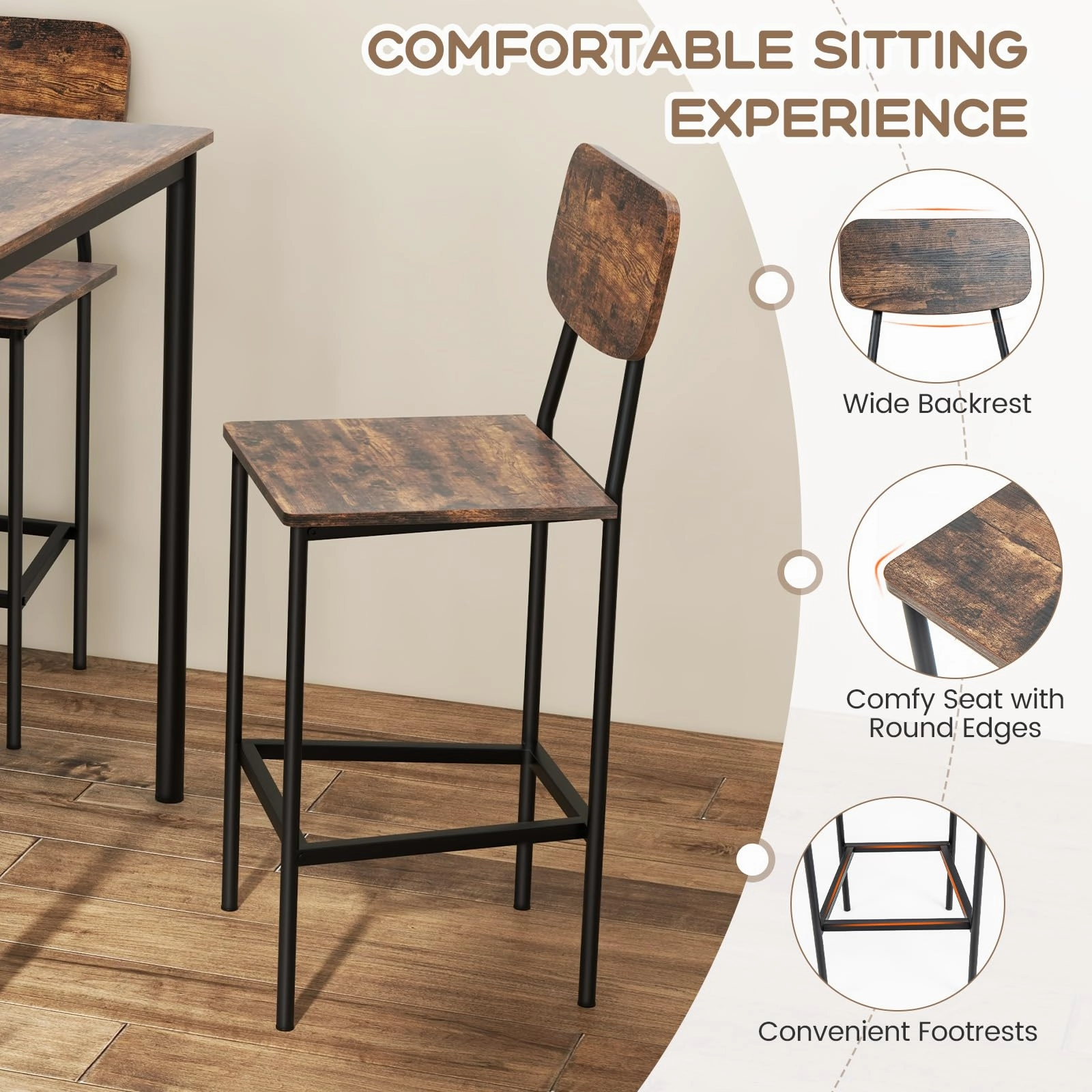Giantex 5-Piece Dining Table Set W/Counter Height Table & 4 Bar Stools
